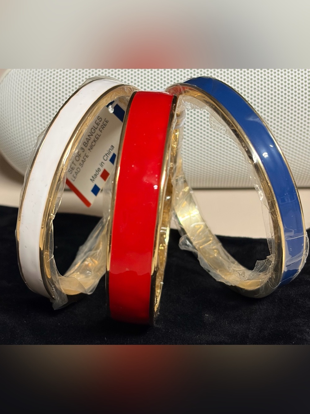 Trio of Enamel Bangle Bracelets - White, Red & Blue by Piper K